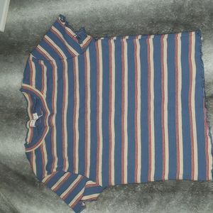 Striped short rt sleeve top with ruffles one sleeves and bottom of shirt
